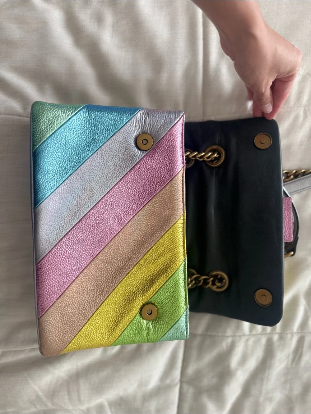 Kurt Geiger London Leather Kensington Pastel Rainbow Metallic Crossbody Bag